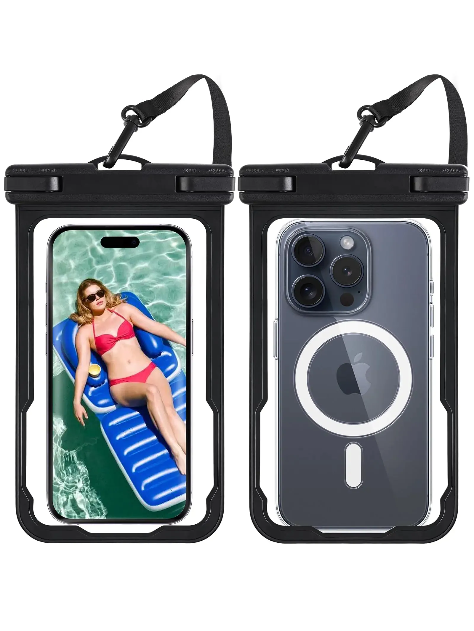 2 Pack Waterproof Phone Pouch Universal Cell Phone Dry Bag Large Phone Protector Pouch for iPhone 15 14 13 Pro Max Galaxy Up to 7" [Case Friendly] Dry Bag for Outdoor Sports Beach Pool Swimming