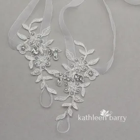 Alicia barefoot lace sandals with crystal and rhinestone detailing