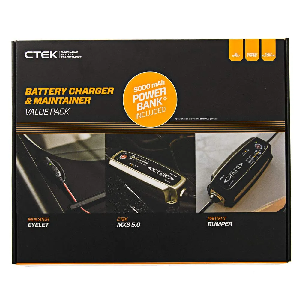 CTEK MXS 5.0 Battery Charger Value Pack with Power Bank