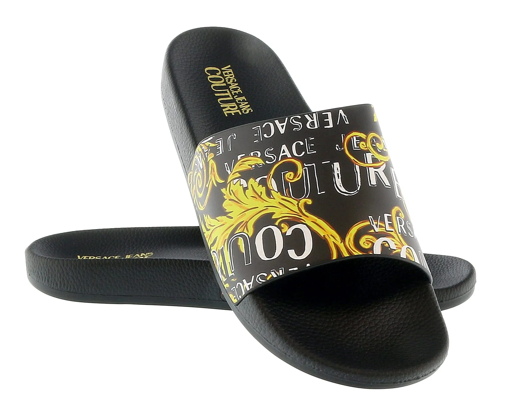 Defective Versace Jeans Couture Black Gold Baroque Signature Print  Pool Slide-10