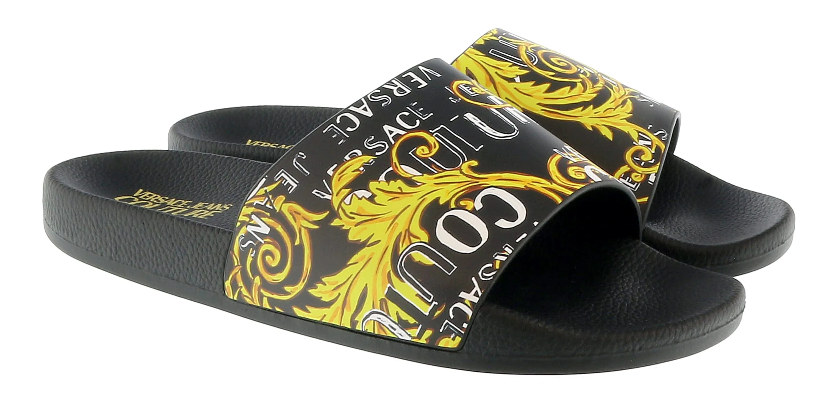 Defective Versace Jeans Couture Black Gold Baroque Signature Print  Pool Slide-10