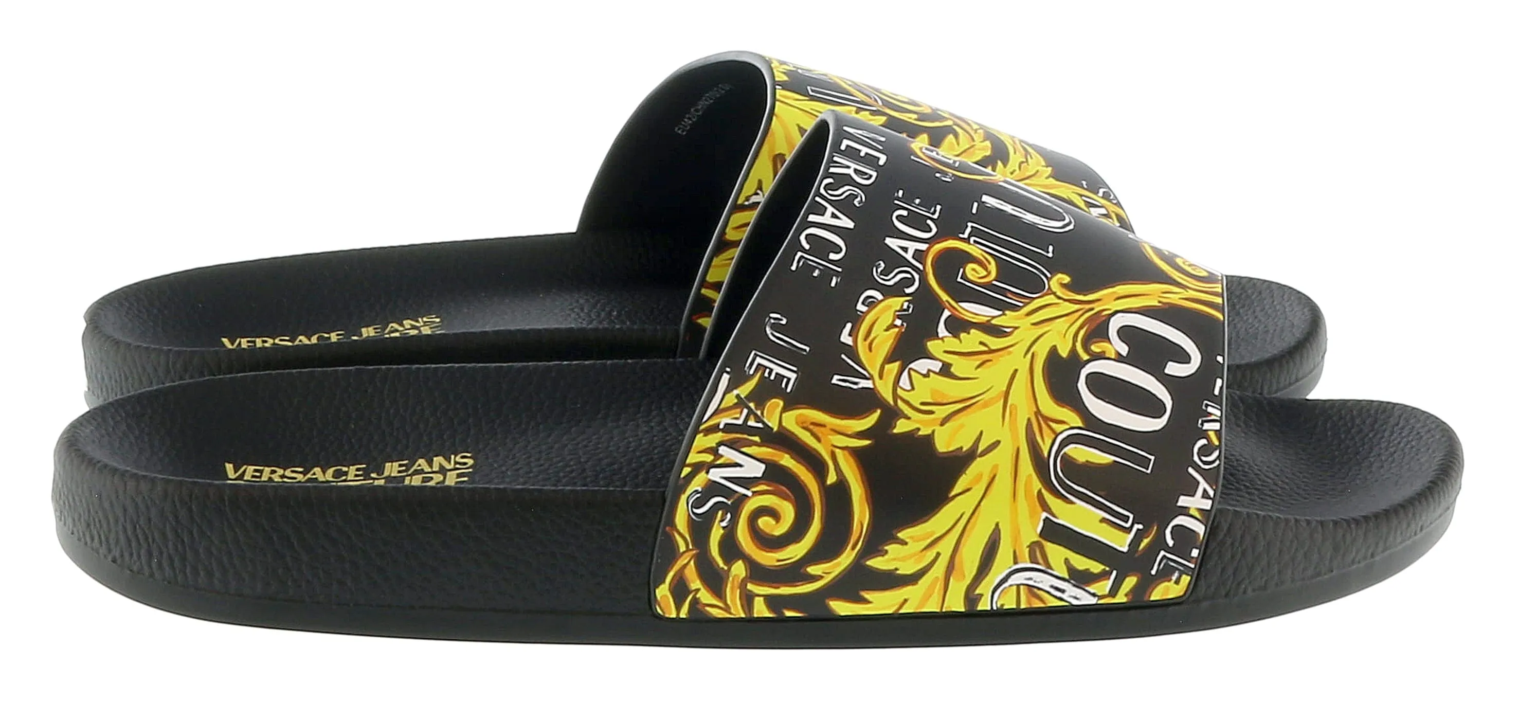 Defective Versace Jeans Couture Black Gold Baroque Signature Print  Pool Slide-10