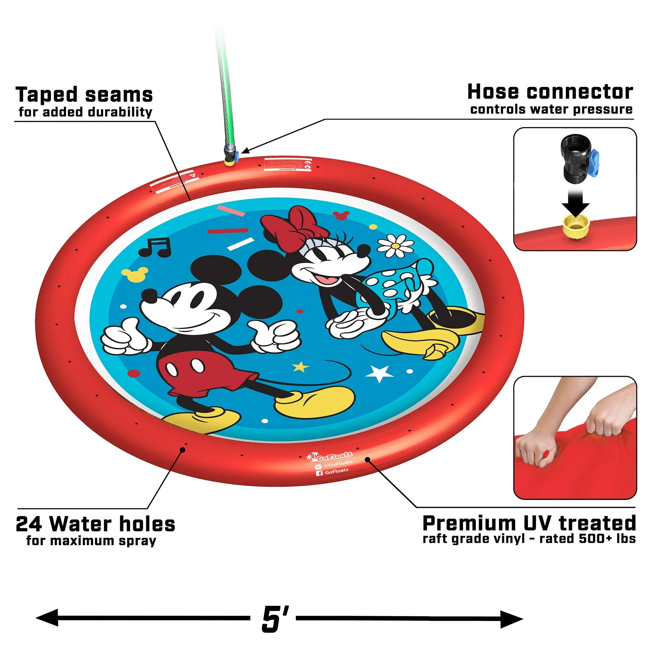 Disney Mickey and Minnie Kids Water Splash Pad Mat and Sprinkler