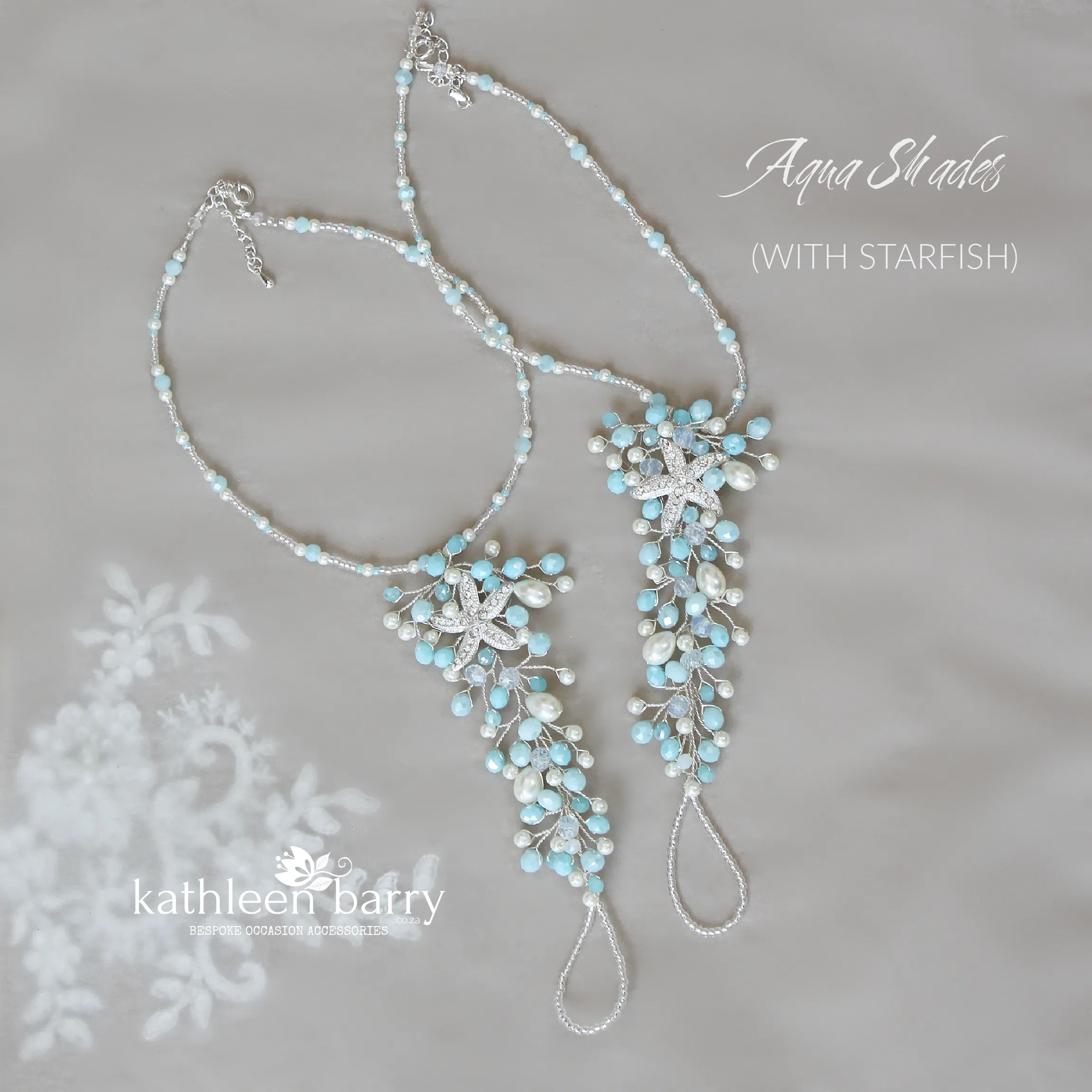 Rhoda barefoot sandals Beach wedding silver turquoise - Rhinestone Starfish option
