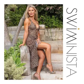 Swiminista Superb Long Sarong Wrap Swim Beach Leopard Print New