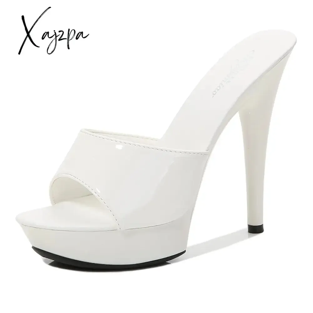 Xajzpa - 2023 Summer Woman Slipper Fine Heel 13cm Slipper Waterproof Slides Sandal Platform Bottom Sexy Pumps for Female LFD