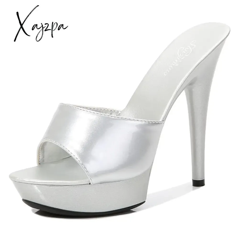 Xajzpa - 2023 Summer Woman Slipper Fine Heel 13cm Slipper Waterproof Slides Sandal Platform Bottom Sexy Pumps for Female LFD