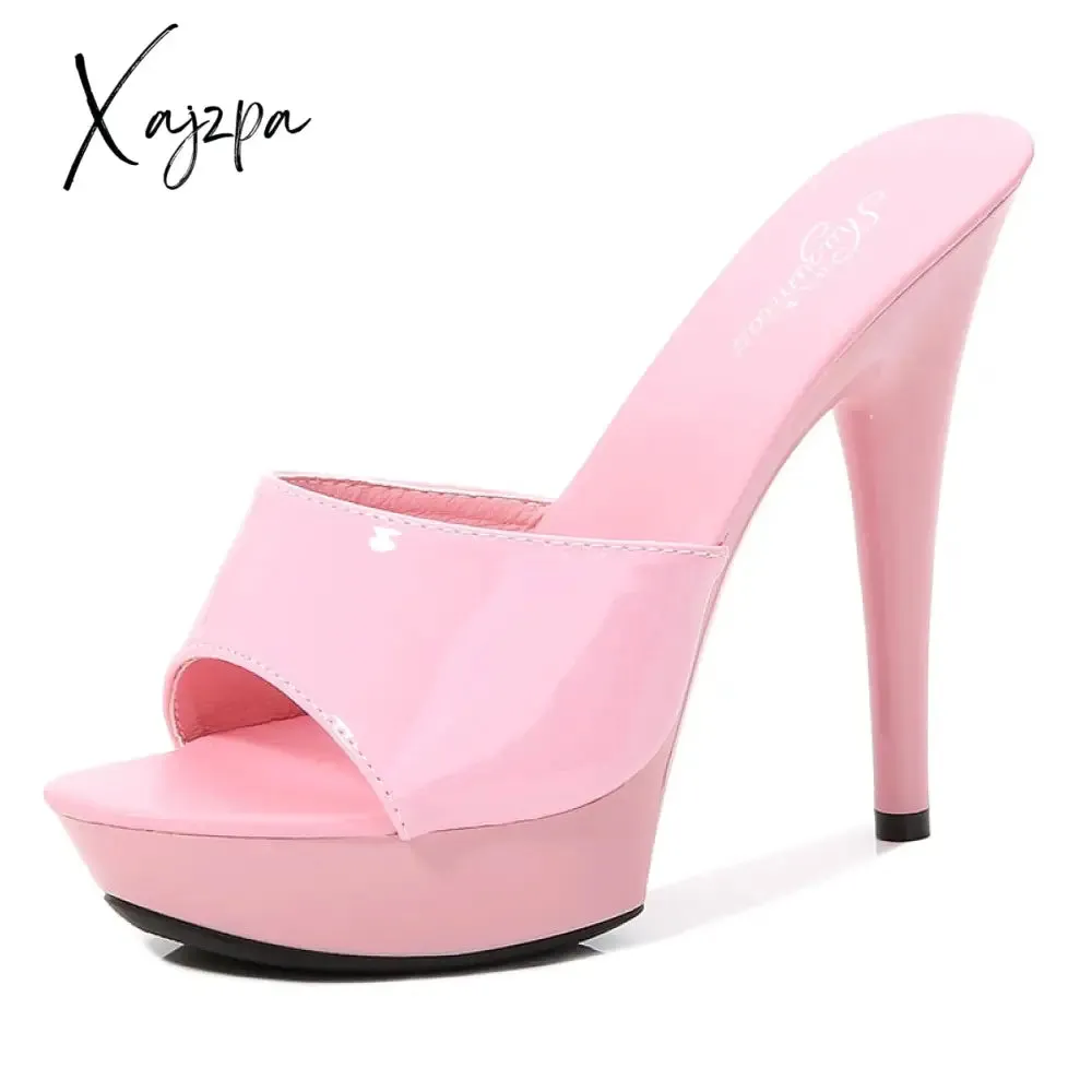Xajzpa - 2023 Summer Woman Slipper Fine Heel 13cm Slipper Waterproof Slides Sandal Platform Bottom Sexy Pumps for Female LFD