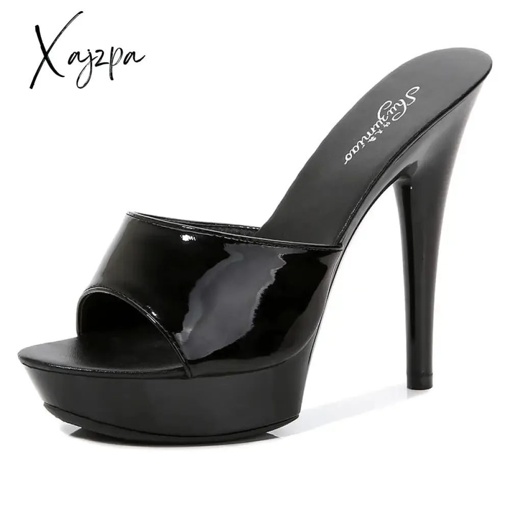 Xajzpa - 2023 Summer Woman Slipper Fine Heel 13cm Slipper Waterproof Slides Sandal Platform Bottom Sexy Pumps for Female LFD